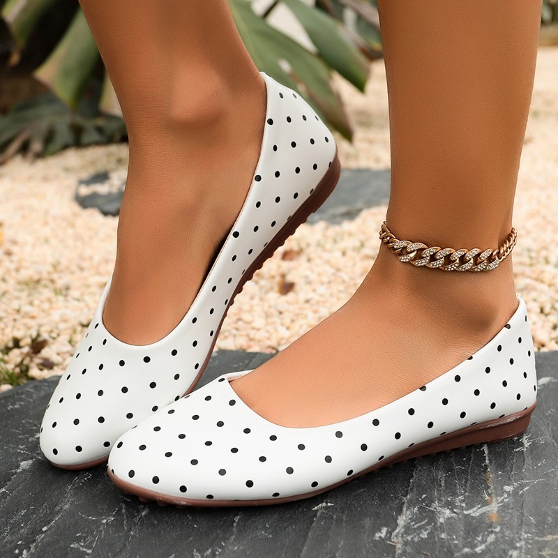 Women Shoes Loafers - Zapatos Planos Blancos con Puntos para