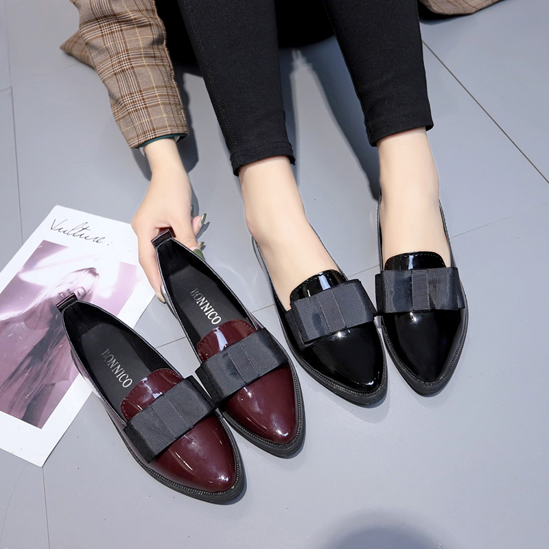 Women'S Shoes Non Slip - Zapatos Planos de Piel Sintética Negra/Vino