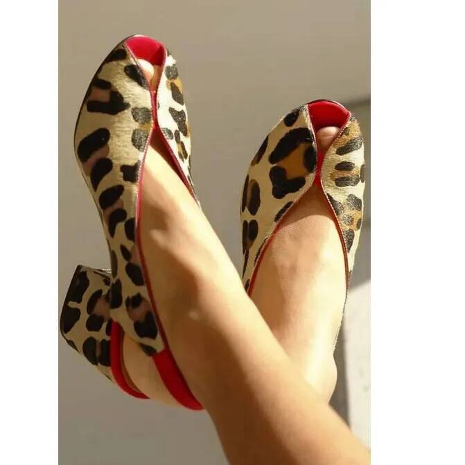Peep Toe Heels - Sandalias de tacón grueso con estampado