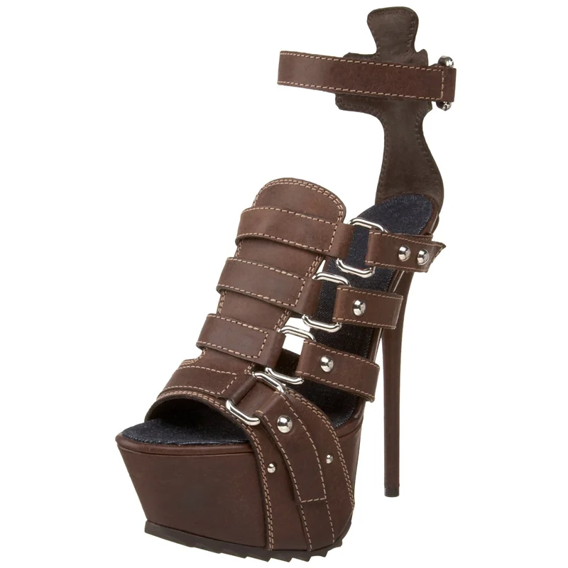 Peep Toe Heels - Sandalias de Plataforma con Tiras y