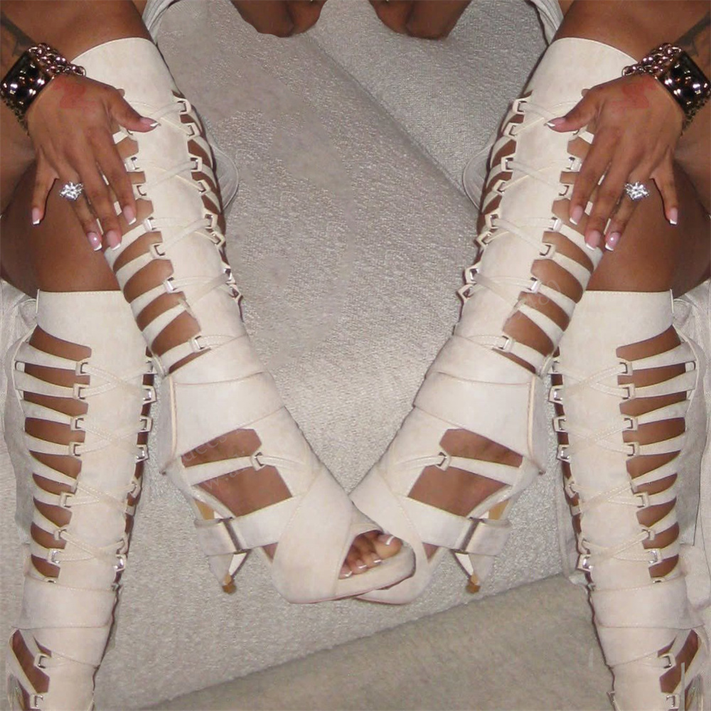 Women Shoes Zipper - Botas altas de gladiador con hebilla